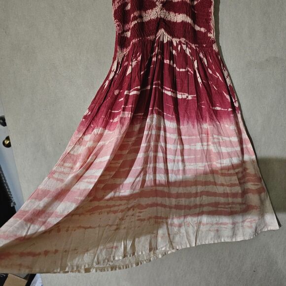 Reggae Tie Dye Mini Dress Cinched Chest Fit And Flare Beachy Boho Indie Vacation - Picture 5 of 11